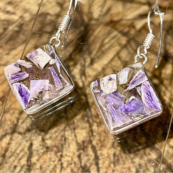 Charoite in Copper Earrings 1 1/2” - Picture 5 of 14